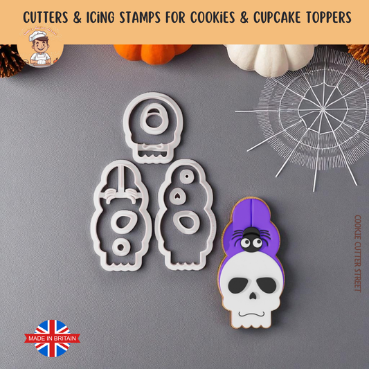 Halloween Skull & Cute Spider Multi-Piece Icing Cutter For Cookies & Cupcake Toppers