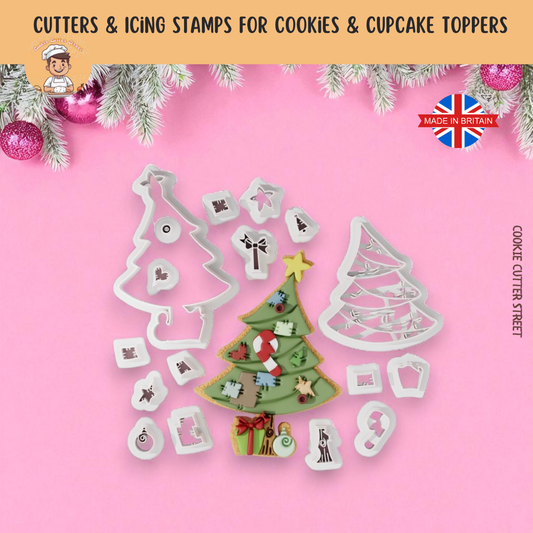 Handmade Christmas Tree Multi-Piece Icing Cutter For Cookies & Cupcake Toppers