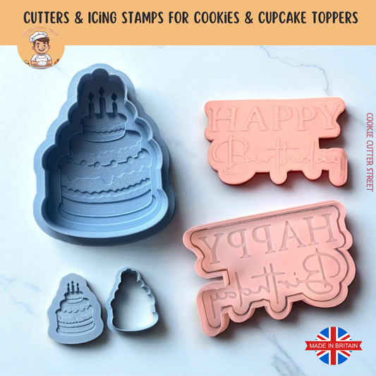 Happy Birthday Cake Cutters & Icing Embossers For Cookies & Cupcake Toppers