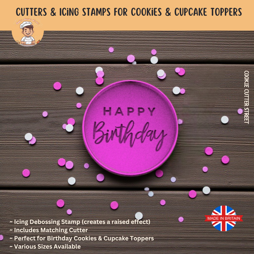 Happy Birthday Debosser & Cutter for Cookies & Cupcake Toppers