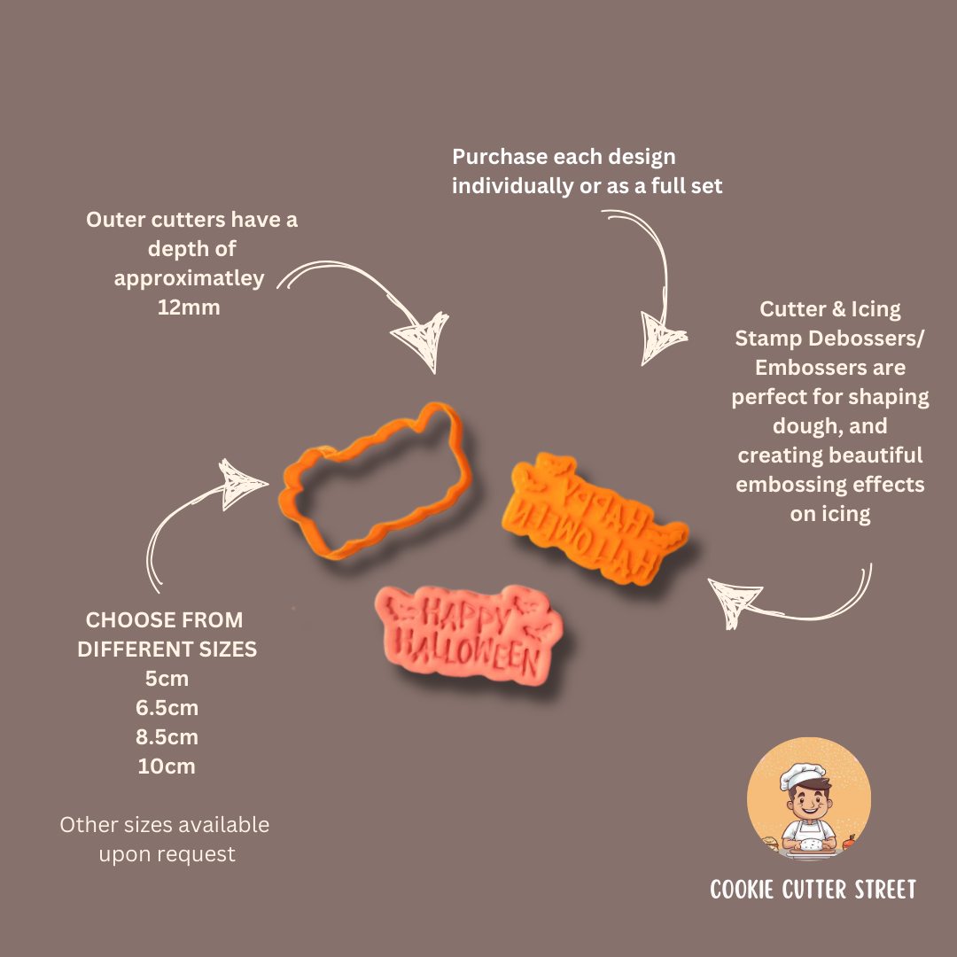 Happy Halloween Cutters & Icing Stamps For Cookies & Cupcake Toppers