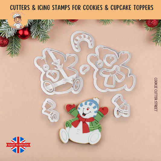 Christmas Happy Snowman Multi-Piece Icing Cutter For Cookies & Cupcake Toppers