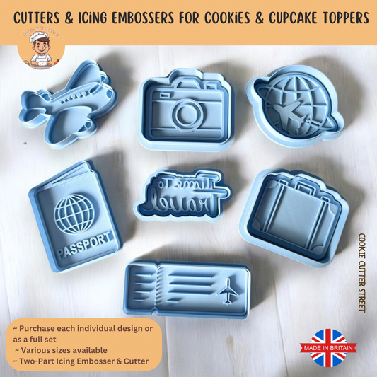 Travel Themed Cutters & Icing Stamps For Cookies & Cupcake Toppers