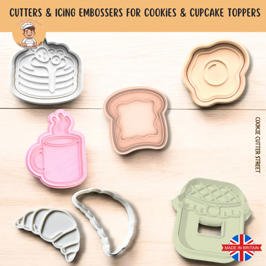 Breakfast Themed Cutters & Icing Stamps For Cookies & Cupcake Toppers
