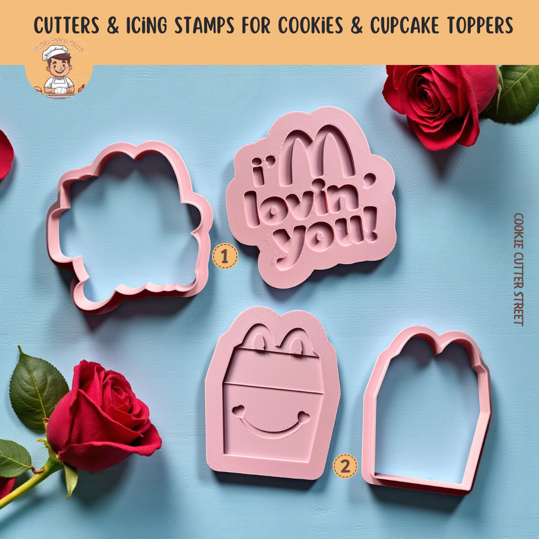 Valentines Fast Food I'm Loving you Icing Stamp & Cutter For Cookies & Cupcake Toppers