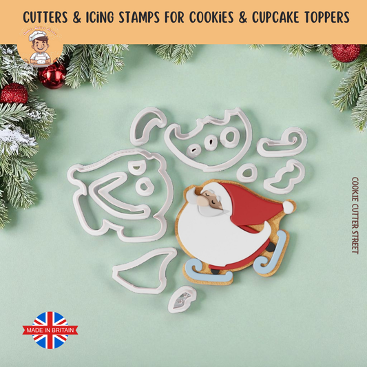 Ice-Skating Santa Multi-Piece Icing Cutter For Cookies & Cupcake Toppers