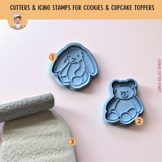 Jellycat Bunny & Bear Themed Cutters & Icing Embossers For Cookies & Cupcake Toppers