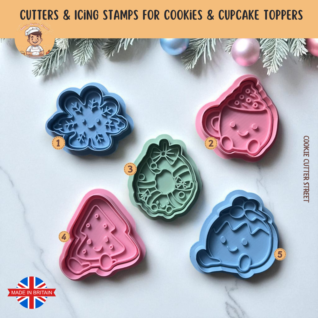 Christmas Jellycat Cookie Cutters & icing Stamps on a green background