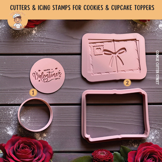 Love Letters Happy Valentines Day Icing Stamp & Cutter For Cookies & Cupcake Toppers