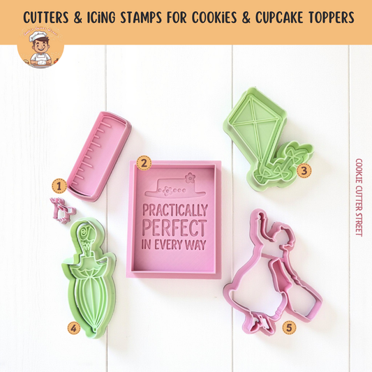 Mary Poppins Cutters & Icing Stamps For Cookies & Cupcake Toppers