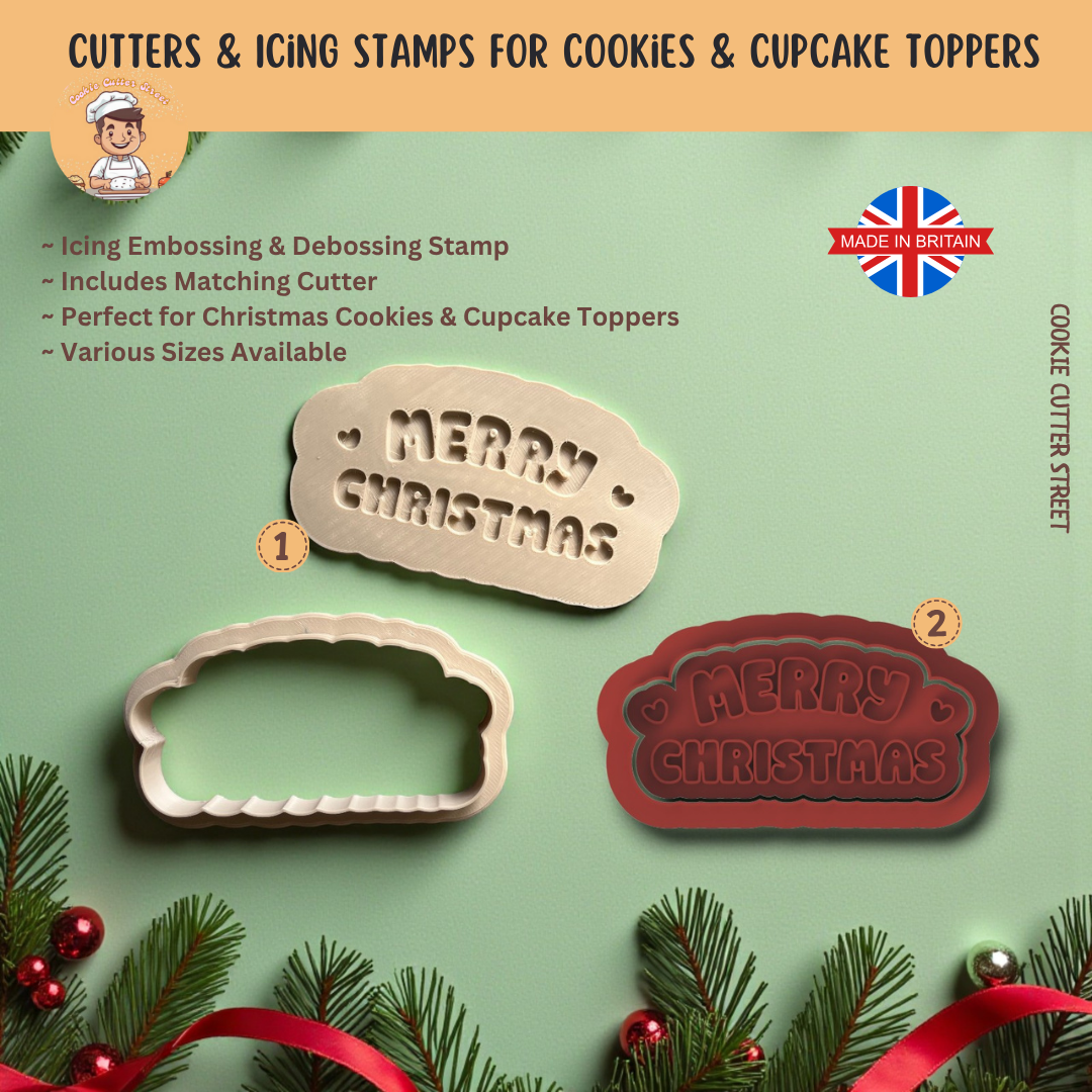 Merry Christmas EMBOSSER or DEBOSSER Cutters & Icing Stamps For Cookies & Cupcakes