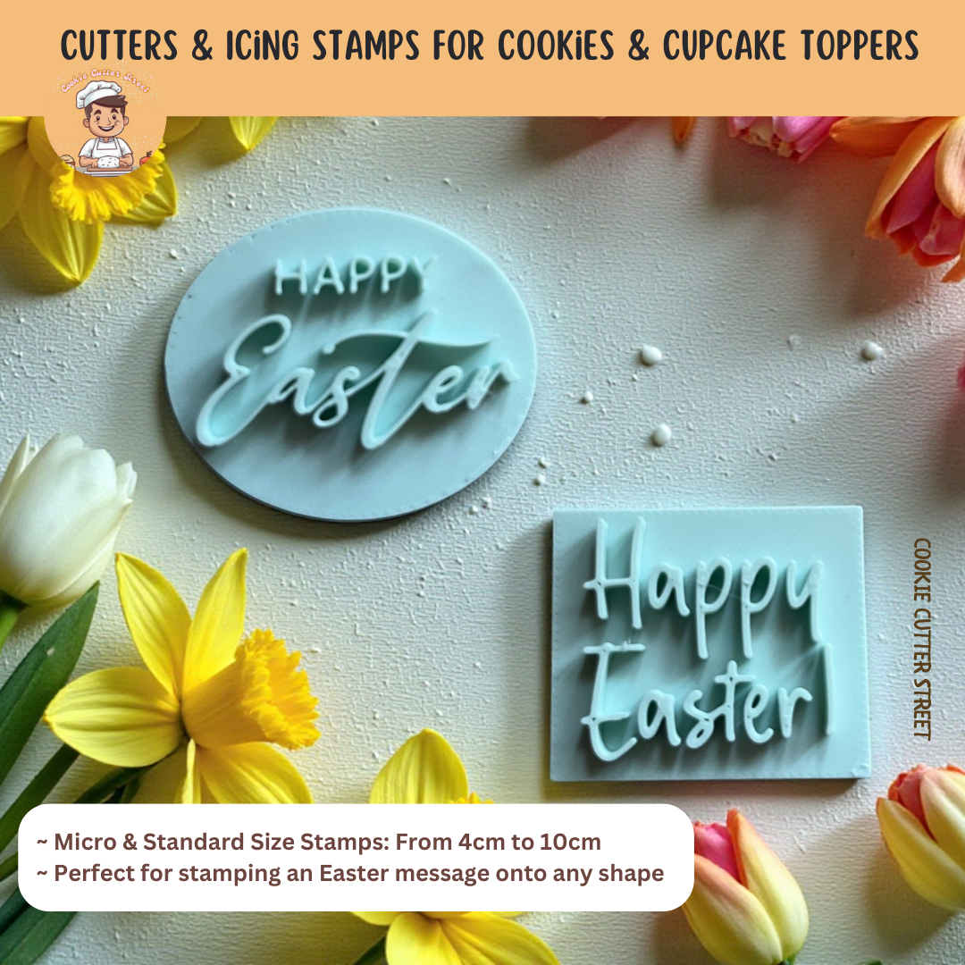 "Happy Easter" Icing Stamp (Micro & Standard Sizes) For Cookies & Cupcake Toppers