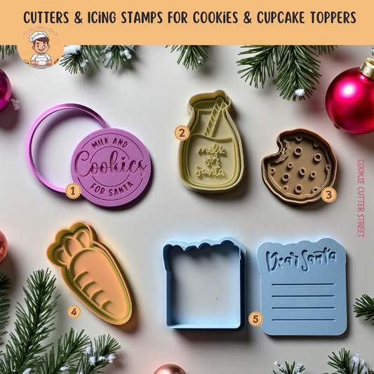 Christmas Eve Cookies & Milk For Santa Cutters & Icing Embossers For Cookies & Cupcake Toppers