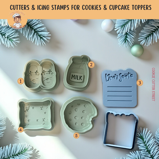 Cute Christmas Eve Cookies & Milk For Santa Cutters & Icing Embossers For Cookies & Cupcake Toppers