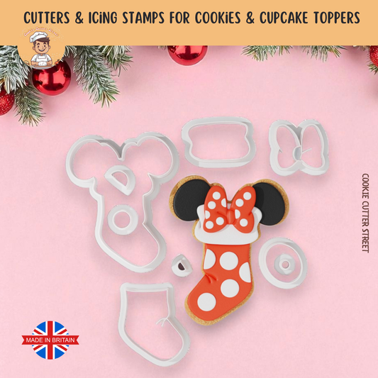 Minnie Christmas Stocking Multi-Piece Icing Cutter For Cookies & Cupcake Toppers