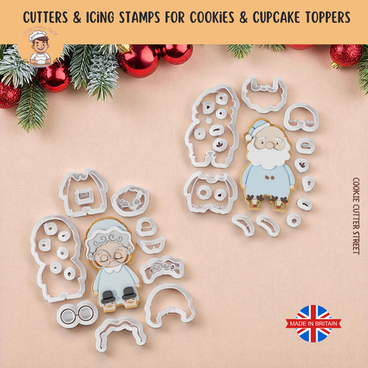 Mr & Mrs Santa in Pyjamas Multi-Piece Icing Cutter For Cookies & Cupcake Toppers