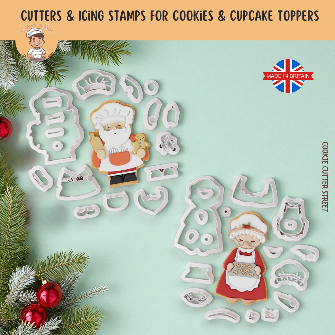 Baking Mr & Mrs Santa Multi-Piece Icing Cutter For Cookies & Cupcake Toppers