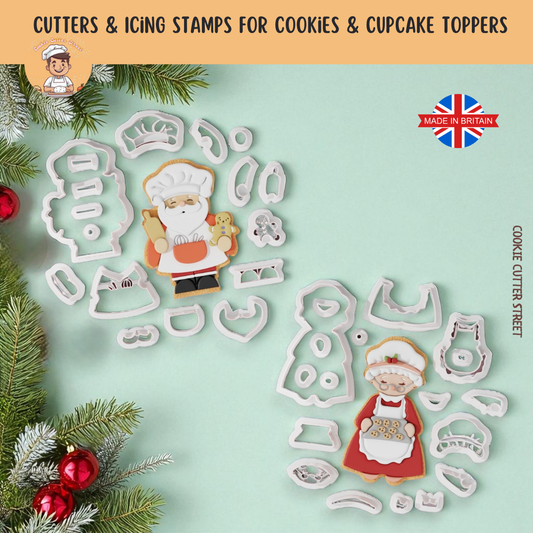 Baking Mr & Mrs Santa Multi-Piece Icing Cutter For Cookies & Cupcake Toppers