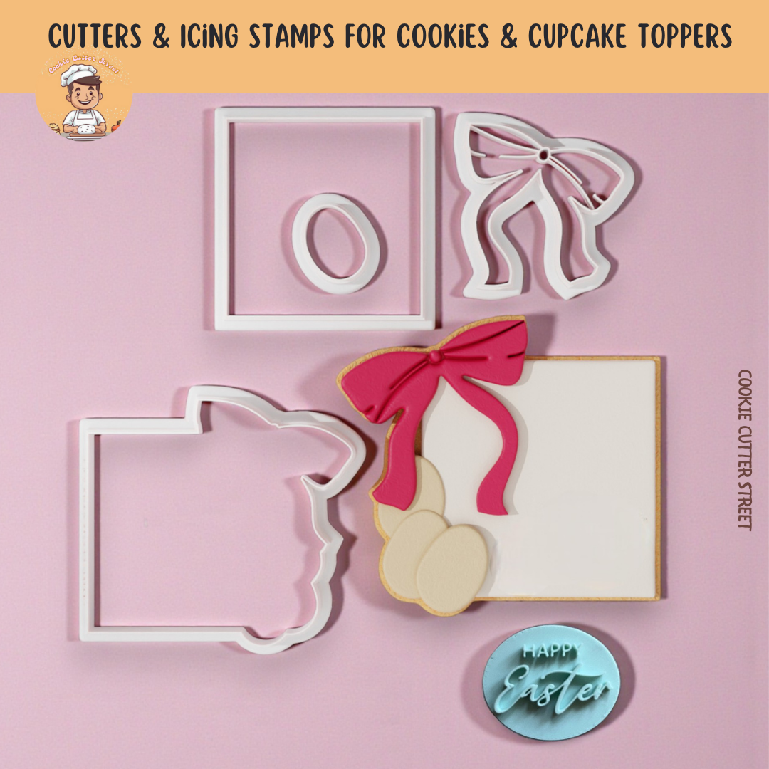 Happy Easter Plaque Multi-Piece Cutter & Icing Embosser For Cookies & Cupcake Toppers
