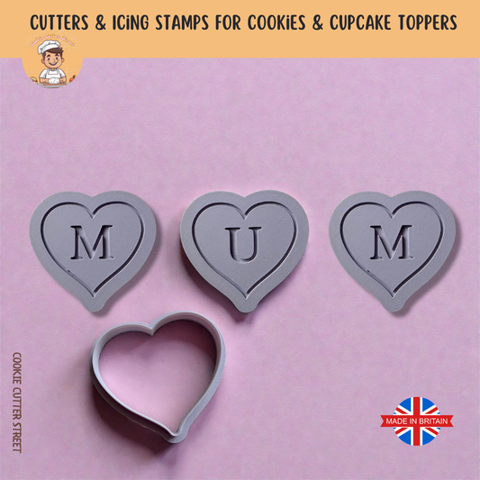 Individual MUM Heart Letters Icing Stamps For Cookies & Cupcake Toppers