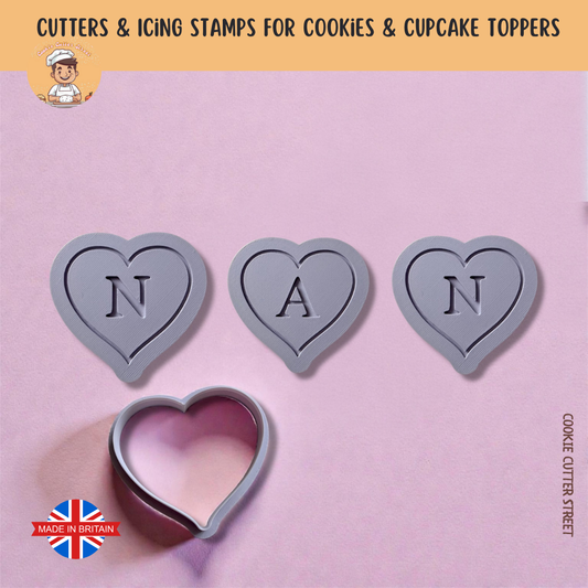 Individual NAN Heart Letters Icing Stamps For Cookies & Cupcake Toppers