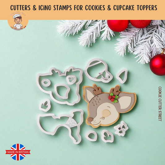 Pretty Reindeer Multi-Piece Icing Cutter For Cookies & Cupcake Toppers