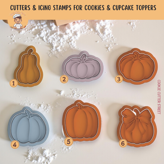 Autumn Fall Pumpkin Collection Cutters & Icing Stamps For Cookies & Cupcake Toppers