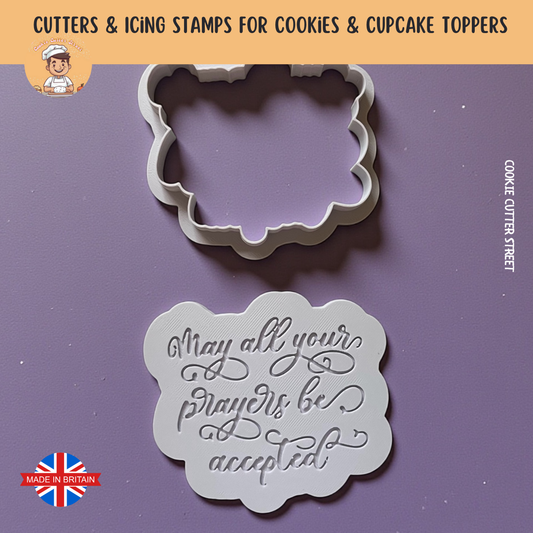 Ramadan Prayers Cookie cutters with engraved text on a purple background, featuring the brand 'Cookie Cutter Street'.