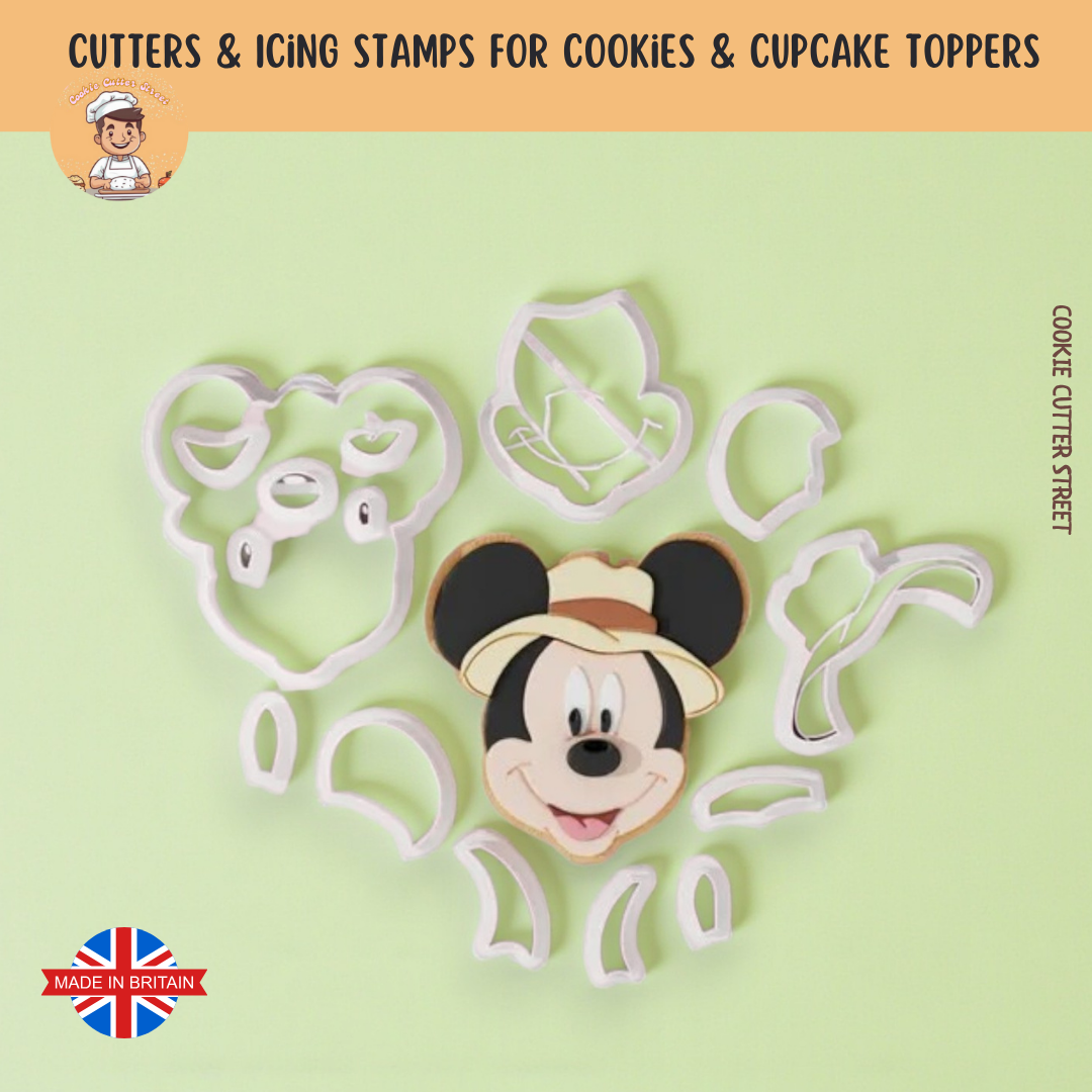 Safari Mickey Mouse Inspired Multi-Piece Cutter & Icing Embosser For Cookies & Cupcake Toppers