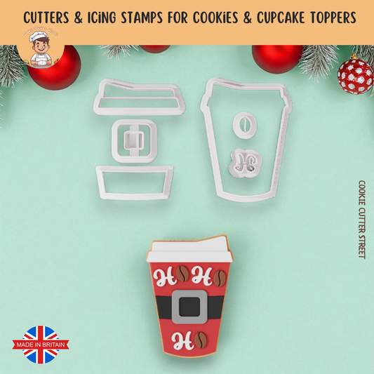 Santa Coffee Bean Cup Multi-Piece Icing Cutter For Cookies & Cupcake Toppers