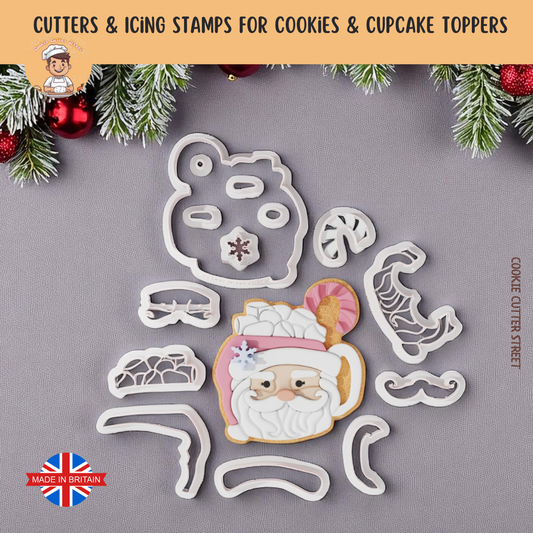 Santa Christmas Cup Multi-Piece Icing Cutter For Cookies & Cupcake Toppers