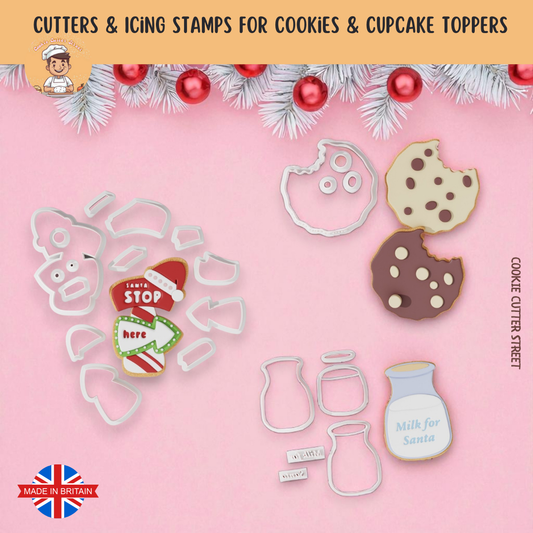 Santa Stop Here Milk & Cookies Multi-Piece Icing Cutter For Cookies & Cupcake Toppers