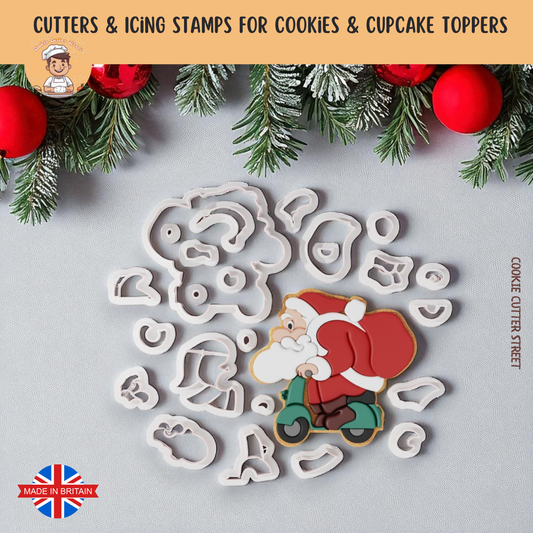 Santa Moped Multi-Piece Icing Cutter For Cookies & Cupcake Toppers