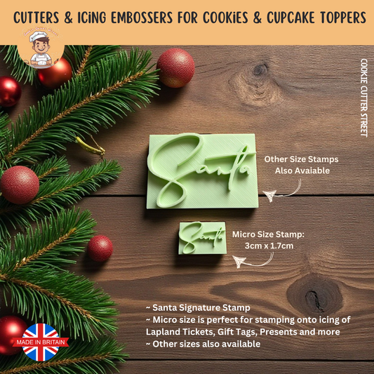 Christmas Santa Signature Icing Stamp (Micro & Standard Sizes) For Cookies & Cupcake Toppers