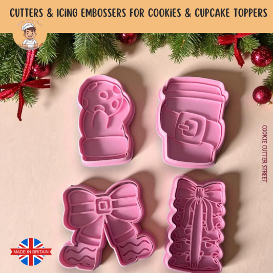 Santa Coffee & Cookies Christmas Eve Cutter & Icing Embosser For Cookies & Cupcake Toppers