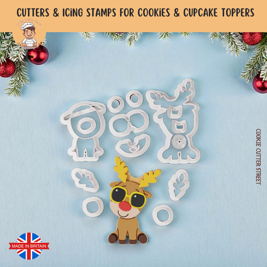 Santa's Coolest Reindeer Multi-Piece Icing Cutter For Cookies & Cupcake Toppers