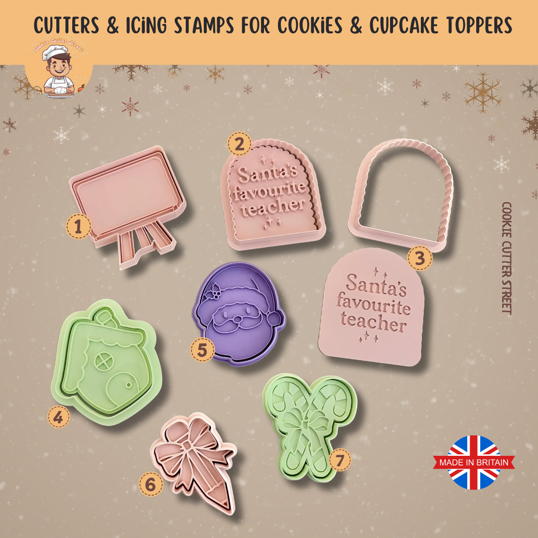 Christmas Santa's Favourite Teacher Cutters & Icing Stamps For Cookies & Cupcake Toppers