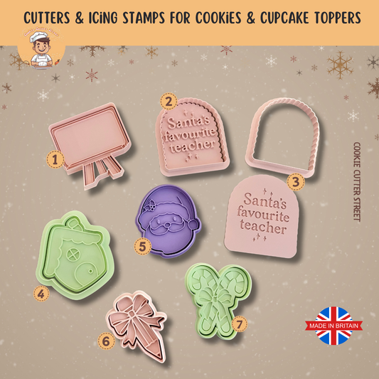 Christmas Santa's Favourite Teacher Cutters & Icing Stamps For Cookies & Cupcake Toppers