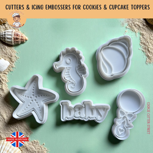 Under The Sea Themed Baby Shower Cutters & Icing Embossers For Cookies & Cupcake Toppers