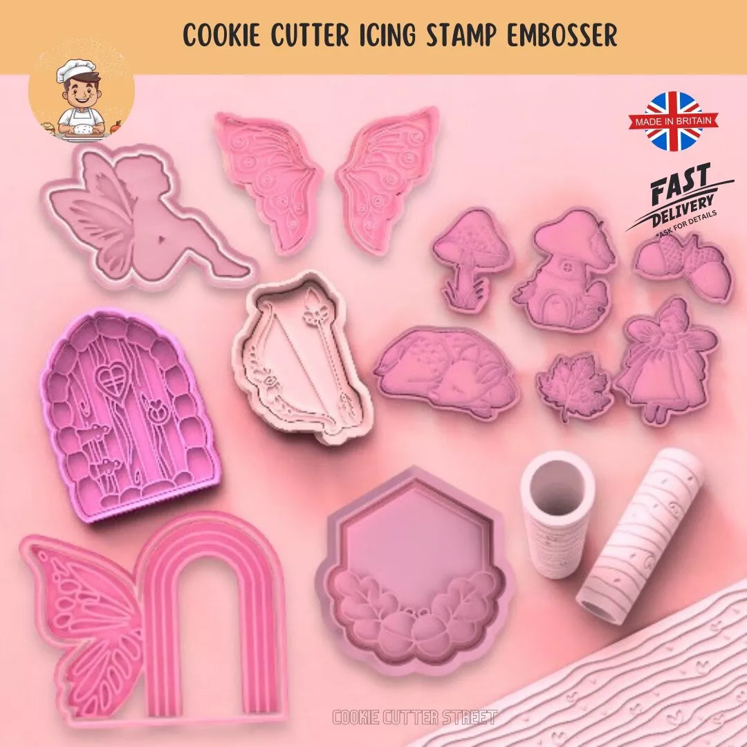 Set of Enchanted Fairy Woodland Cutters & Icing Embossers For Cookies & Cupcake Toppers