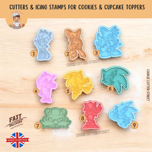 Sonic The Hedgehog Themed Cutters & Icing Embossers For Cookies & Cupcake Toppers