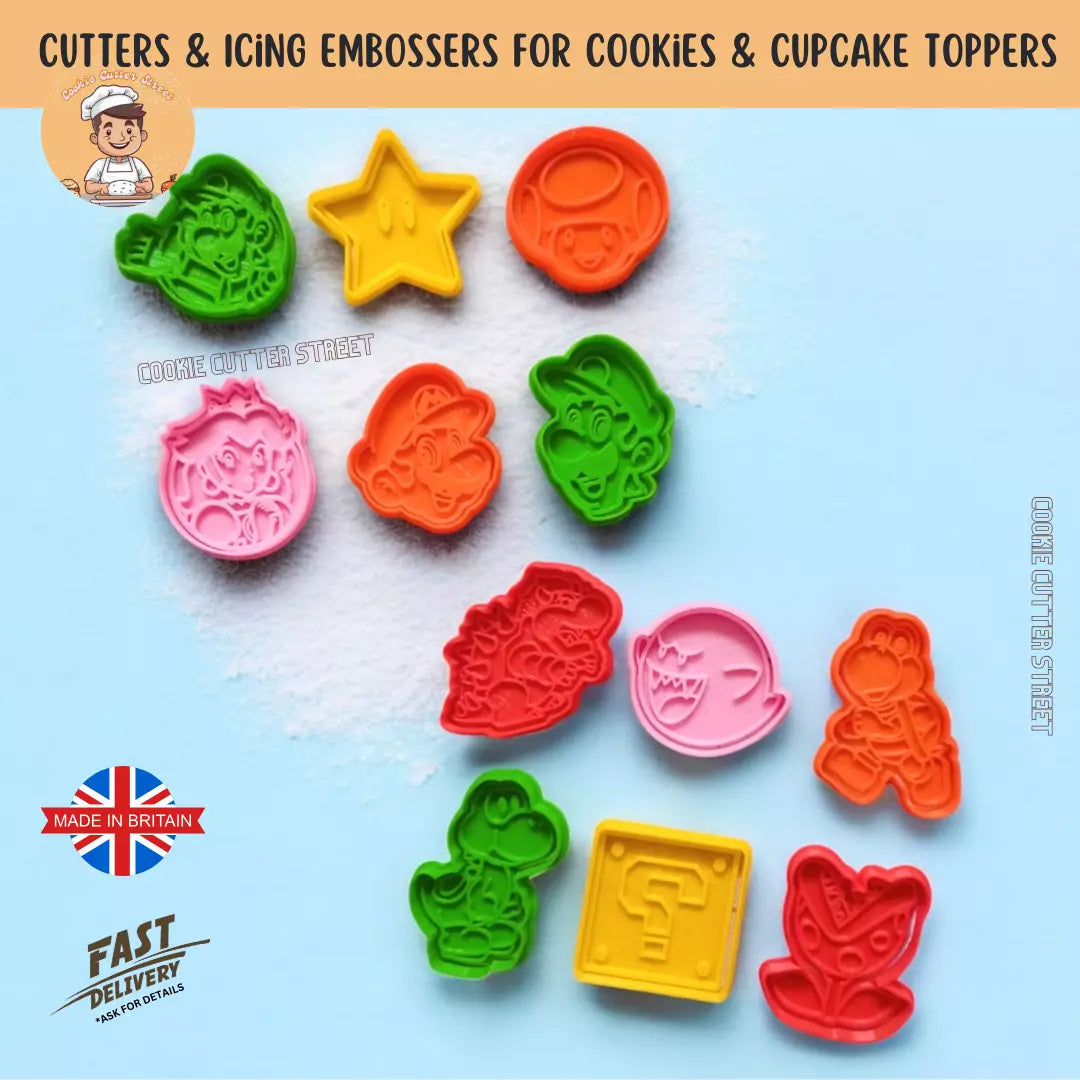 Super Mario Gaming Themed Cutters & Icing Embossers For Cookies & Cupcake Toppers