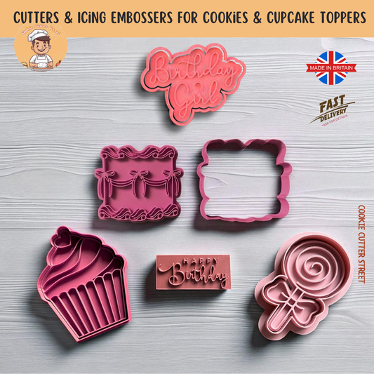 Sweetest Birthday Girl Cutters & Icing Embossers For Cookies & Cupcake Toppers