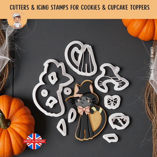Sweet Halloween Cat Multi-Piece Icing Cutter For Cookies & Cupcake Toppers