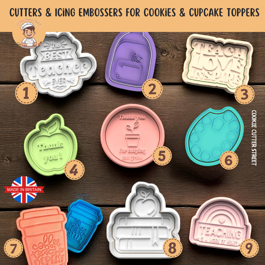 Assorted Thank You Teacher Cutters & Icing Stamps For Cookies & Cupcake Toppers