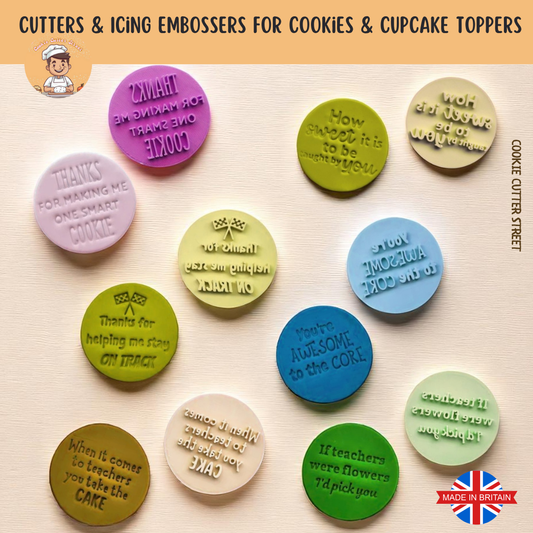 Thank You Teacher Phrases Cutters & Icing Stamps For Cookies & Cupcake Toppers