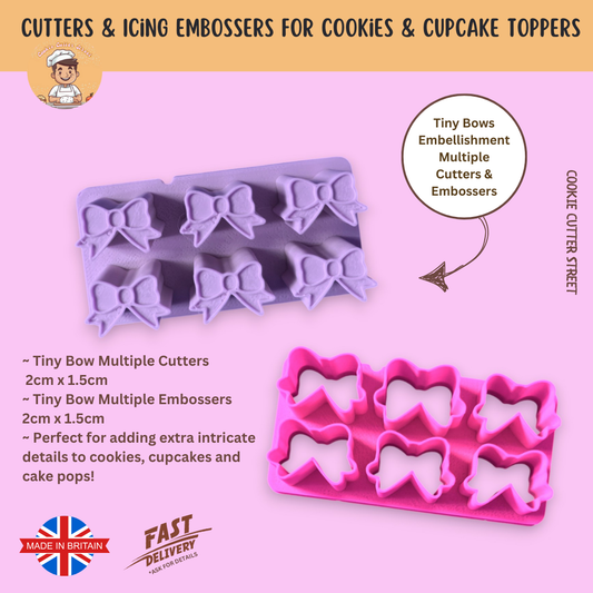 Micro Bow shape cutters & embossers for creating embellishments on icing