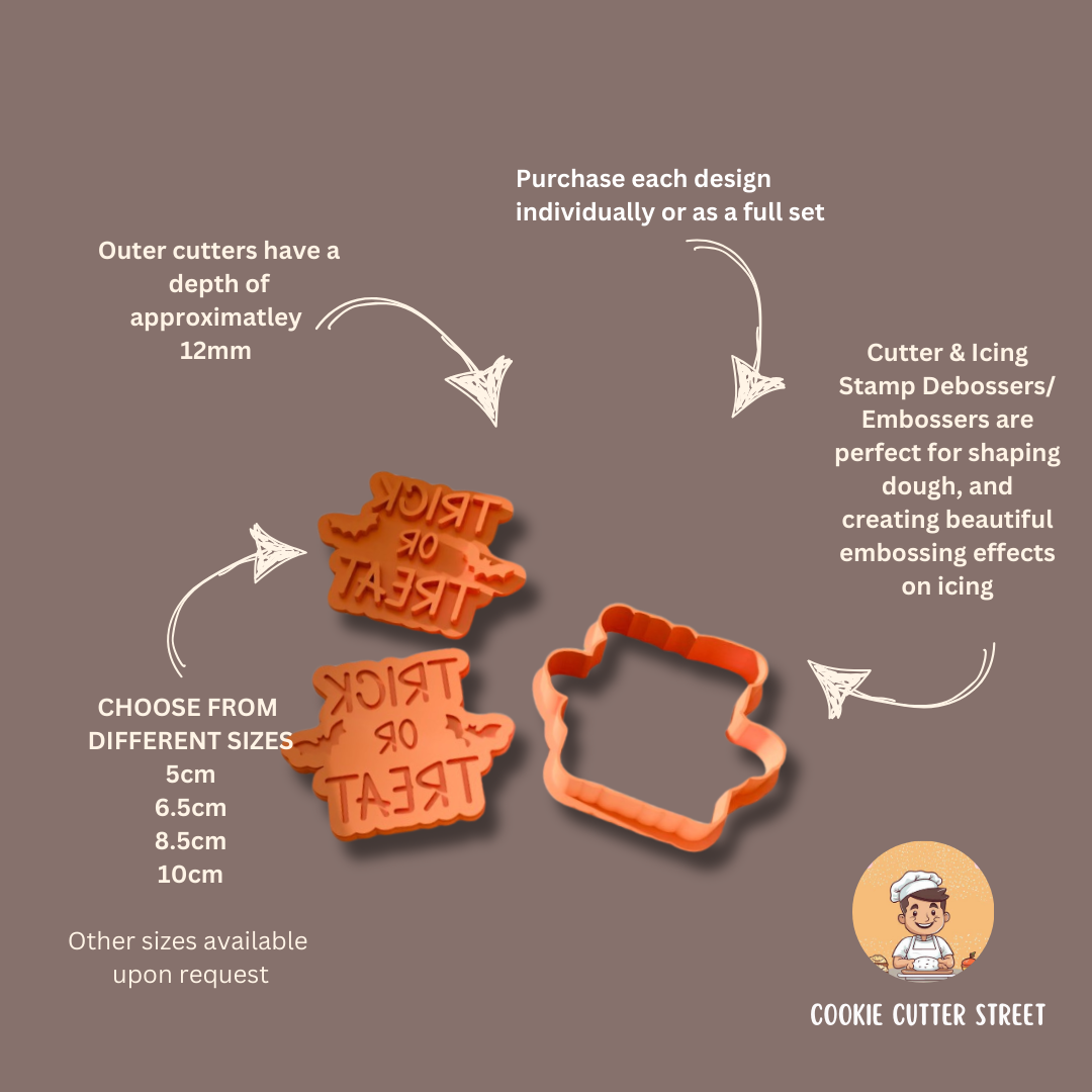Cookie cutters with text on a brown background, featuring the brand 'Cookie Cutter Street'.