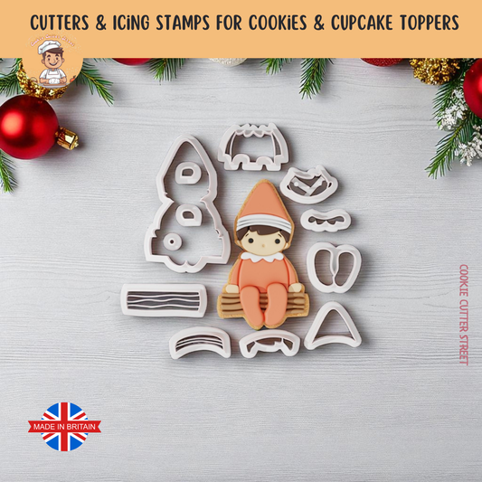Cute Christmas Elf on The Shelf Multi-Piece Icing Cutter For Cookies & Cupcake Toppers