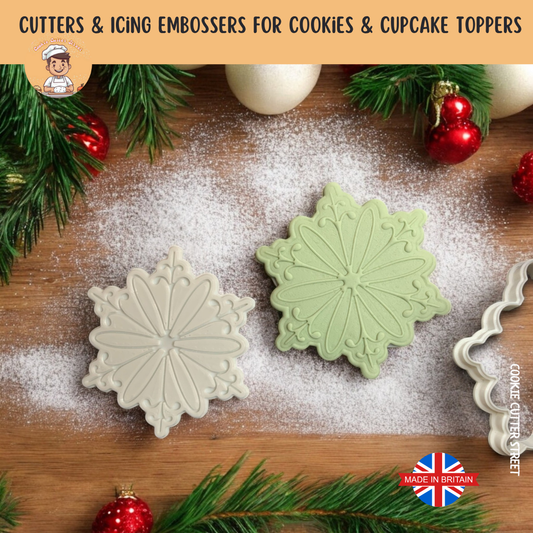 Whimsical Christmas Snowflake Cutter & Icing Embosser For Cookies & Cupcake Toppers